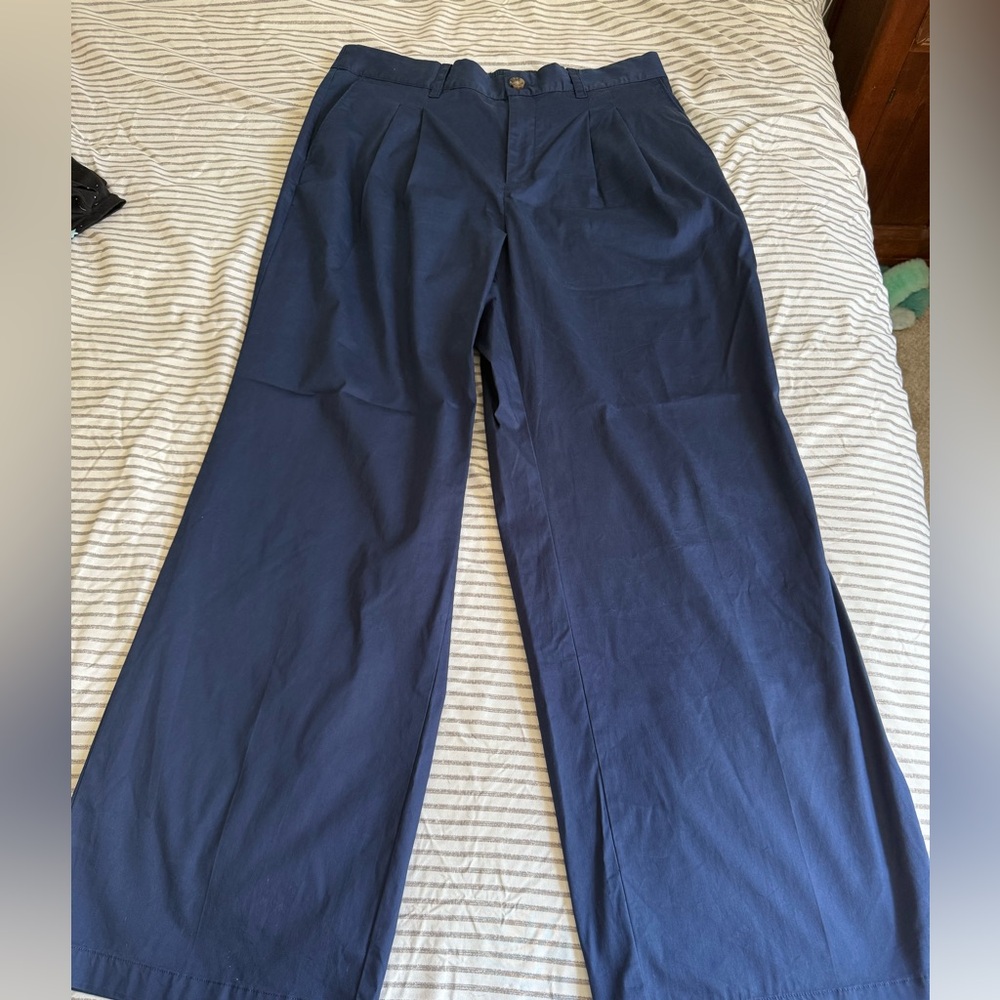 Lands' End Navy High Rise Crisp poplin Chino Wide Leg pants